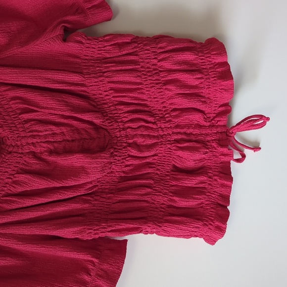 Anthropologie Pilcro Crop Top Peasant Puff Sleeves Pink - Size Large - Picture 6 of 13